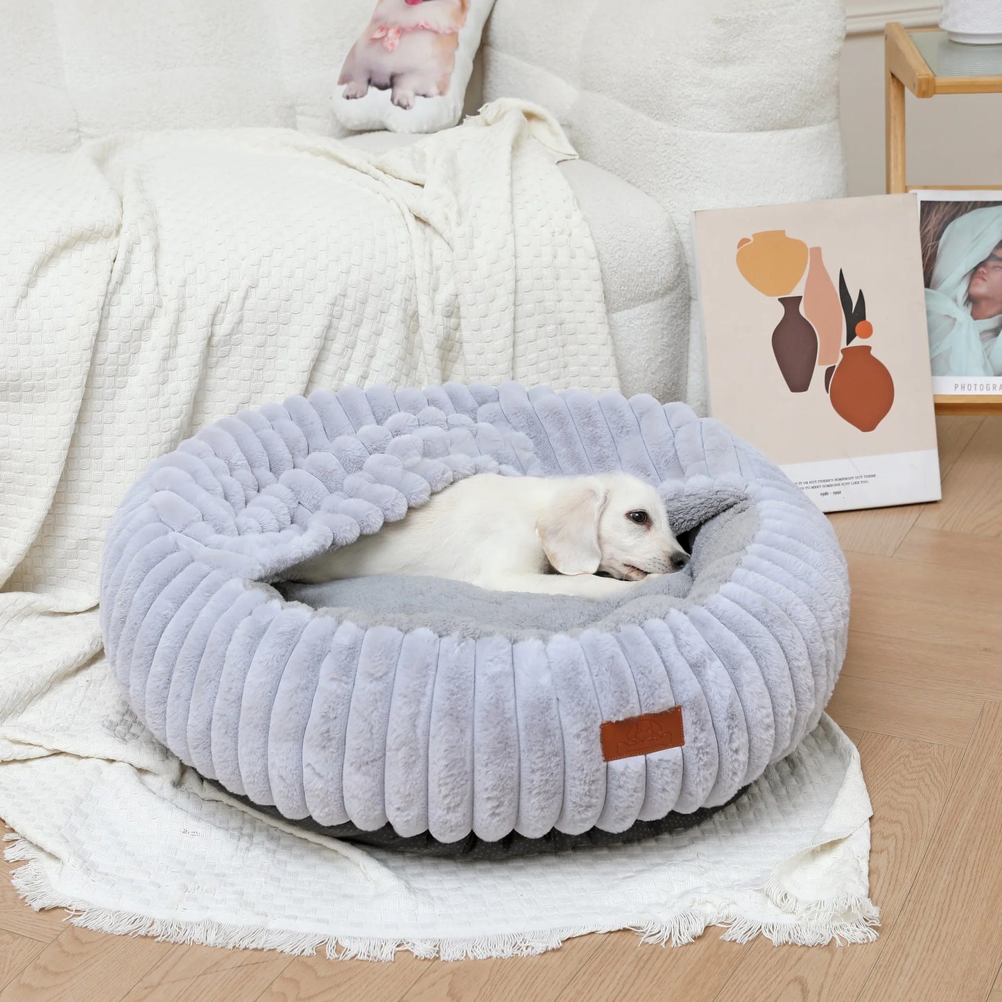 Ultra-Soft Calming Pet Bed| Warm Anti-Anxiety Nest Bed for Cats(Anti-Slip Base)