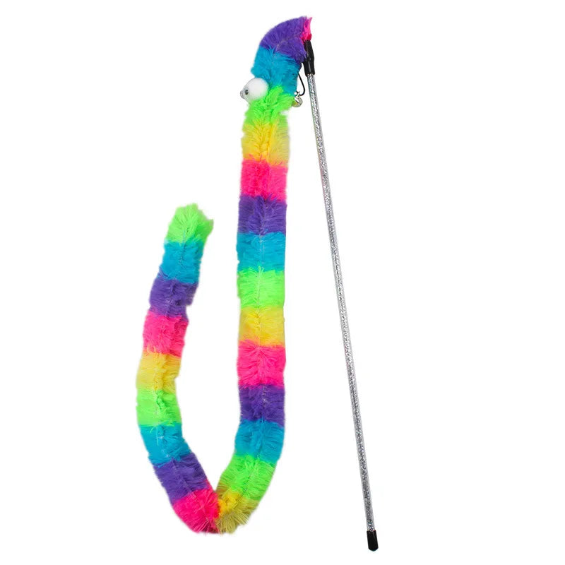 Rainbow Caterpillar Cat Teaser Wand with Bell | Pack of Two