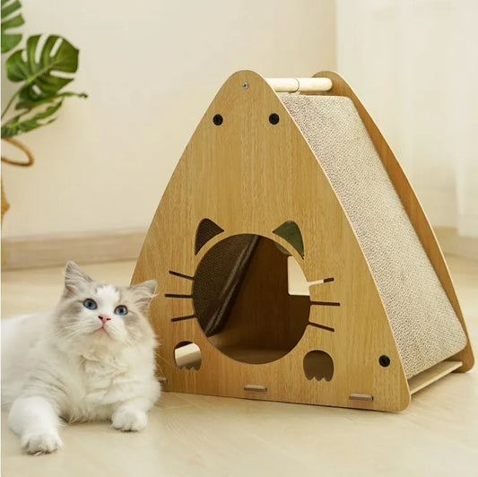 Multi-Cat Hideout & Scratch Board | Durable Cat Shelter with Play Openings