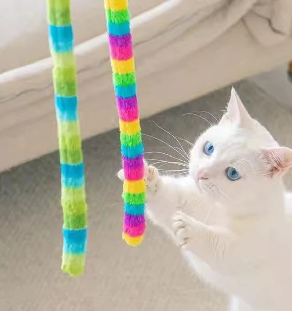 Rainbow Caterpillar Cat Teaser Wand with Bell | Pack of Two