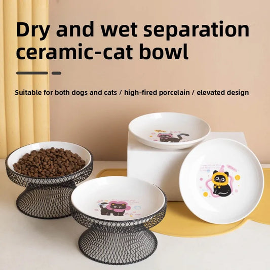 Elevated Ceramic Cat Bowl | Anti-Whisker Fatigue Feeding Bowl | Raised Food & Water Bowl for Cats