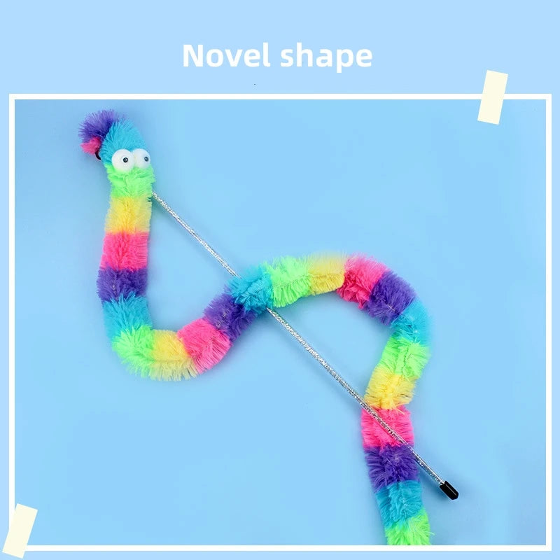 Rainbow Caterpillar Cat Teaser Wand with Bell | Pack of Two