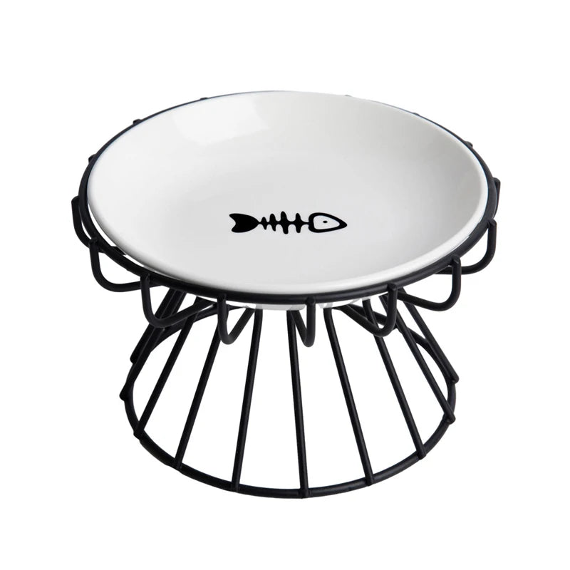 Elevated Ceramic Cat Bowl with Metal Stand | Whisker-Friendly Raised Feeding Bowl (Anti-Slip & Neck Support)