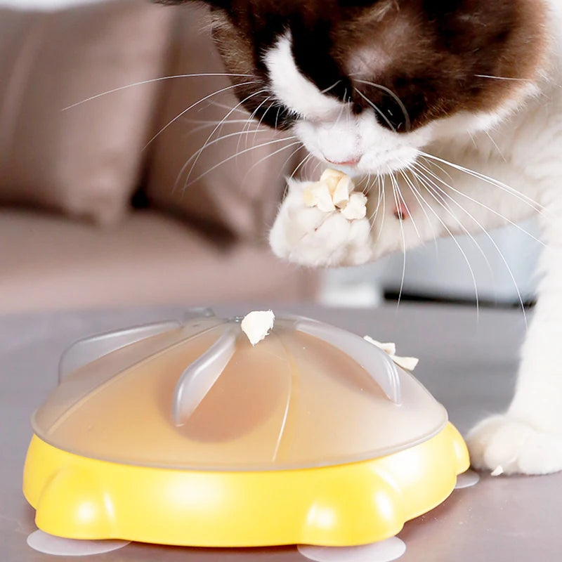 Interactive Rotating Cat Puzzle Feeder with Suction Base | Slow Feed Treat Dispenser Toy