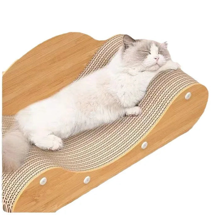 Large Wooden Cat Scratcher Bed | Curved Cat Lounge, Scratch Board Sofa & Resting Bed for Indoor Cats