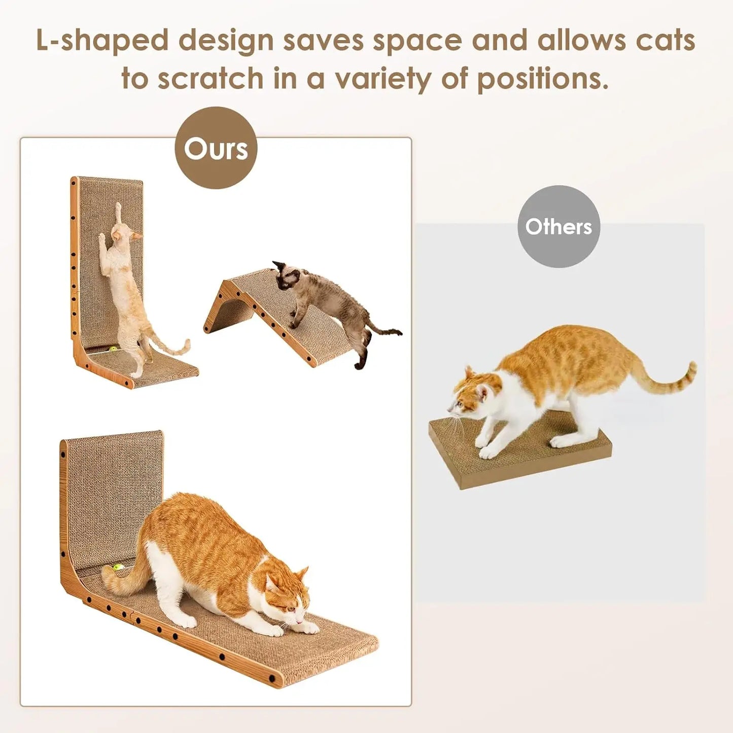 L-Shaped Cat Scratcher Board with Ball Track | Vertical & Horizontal Corrugated Cat Scratching Pad for Indoor Cats