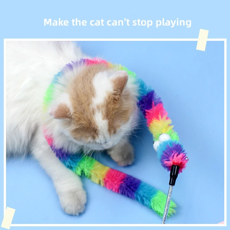 Rainbow Caterpillar Cat Teaser Wand with Bell | Pack of Two