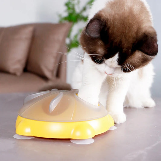 Interactive Rotating Cat Puzzle Feeder with Suction Base | Slow Feed Treat Dispenser Toy
