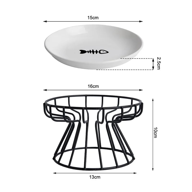 Elevated Ceramic Cat Bowl with Metal Stand | Whisker-Friendly Raised Feeding Bowl (Anti-Slip & Neck Support)