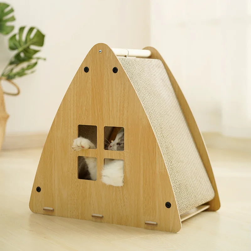 Multi-Cat Hideout & Scratch Board | Durable Cat Shelter with Play Openings
