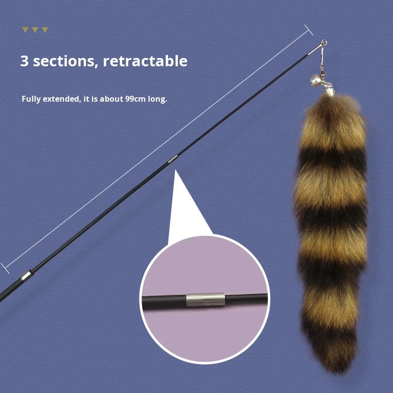 Interactive Retractable Cat Teaser Wand with Fluffy Tail Toy | Durable Carbon Steel Cat Toy