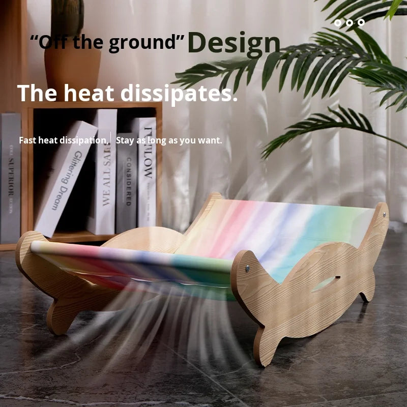 Pet Cooling Bed for Cats with Wooden Frame | Cat Ice Pad Lounger, Summer Cooling Recliner Bed for Cats & Small Dogs