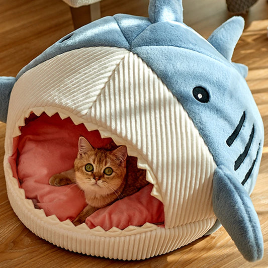 Shark Cozy Cat Cave Bed – Ultra-Soft Enclosed Warm Hideout
