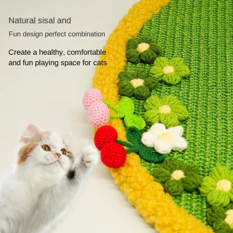 Natural Sisal Cat Scratch Mat | Flower Garden Scratch Pad & Play Mat (Anti-Slip, Durable, Multi-Use)