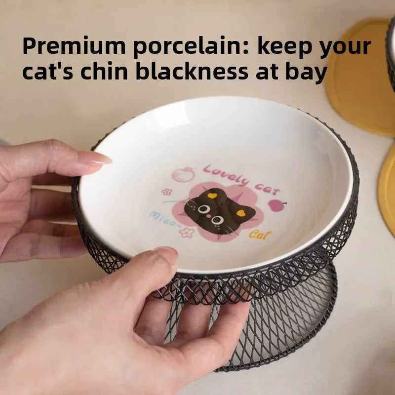 Elevated Ceramic Cat Bowl | Anti-Whisker Fatigue Feeding Bowl | Raised Food Bowl for Cats