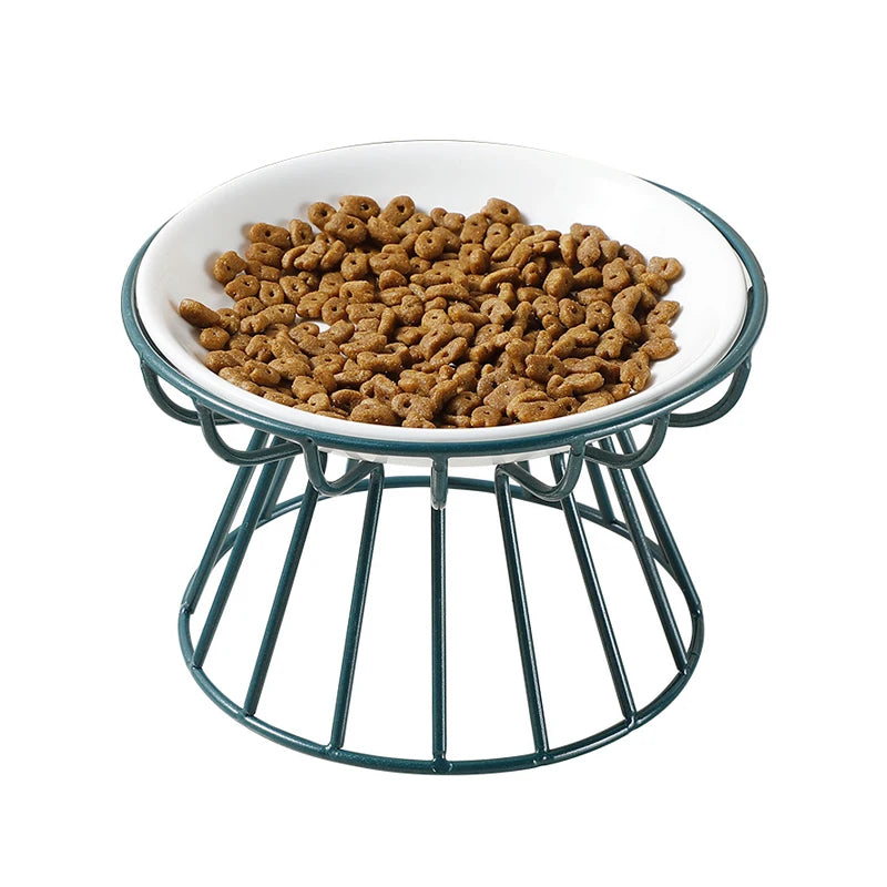 Elevated Ceramic Cat Bowl with Metal Stand | Whisker-Friendly Raised Feeding Bowl (Anti-Slip & Neck Support)
