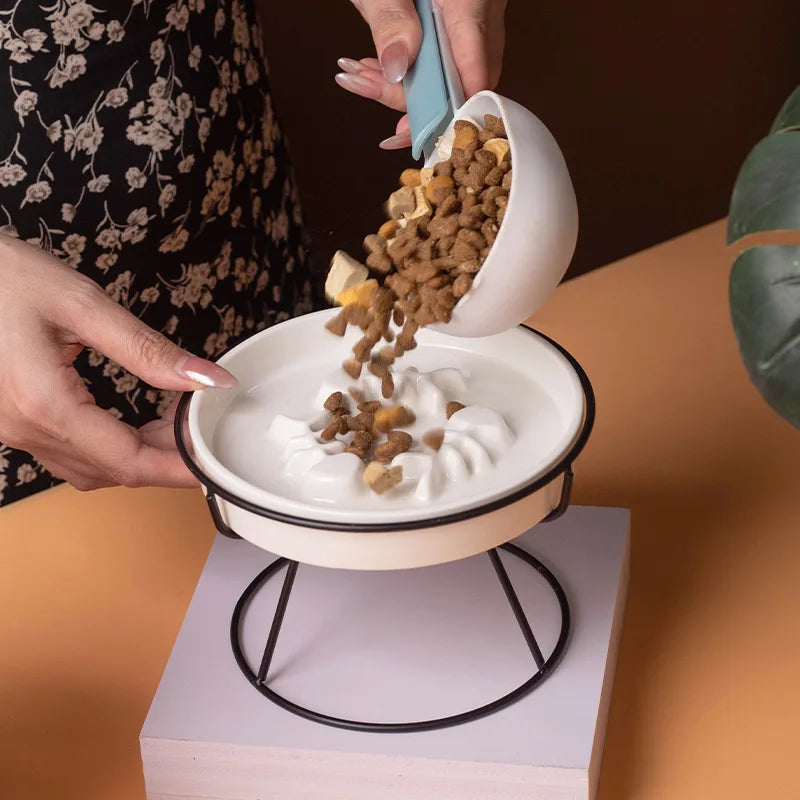 Elevated Slow Feeder Cat Bowl | Anti-Gulping Ceramic Bowl with Stand | Whisker-Friendly Healthy Feeding Bowl