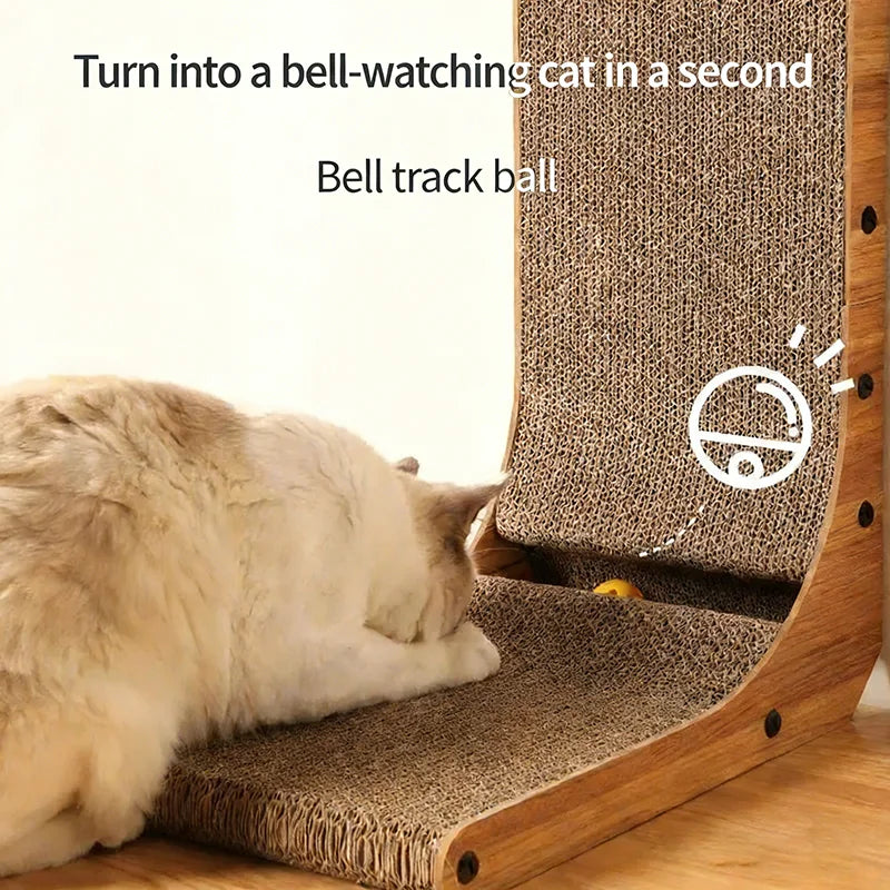 L-Shaped Cat Scratcher Board with Ball Track | Vertical & Horizontal Corrugated Cat Scratching Pad for Indoor Cats