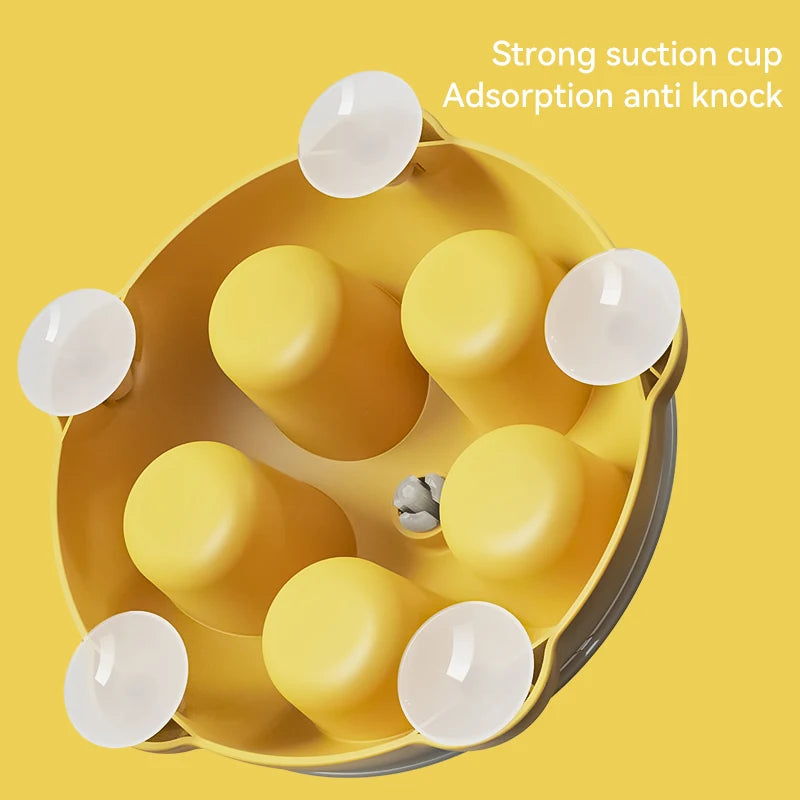 Interactive Rotating Cat Puzzle Feeder with Suction Base | Slow Feed Treat Dispenser Toy