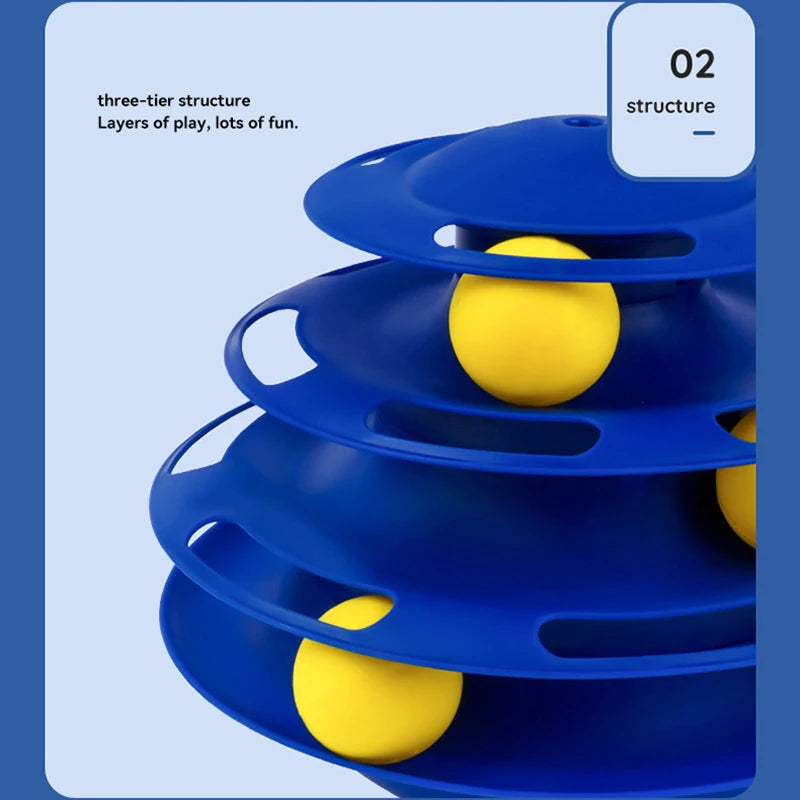 Interactive Cat Toy Tower with Feather Teaser | 3-Tier Ball Track Stimulator