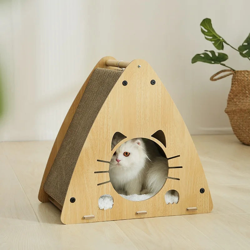 Multi-Cat Hideout & Scratch Board | Durable Cat Shelter with Play Openings