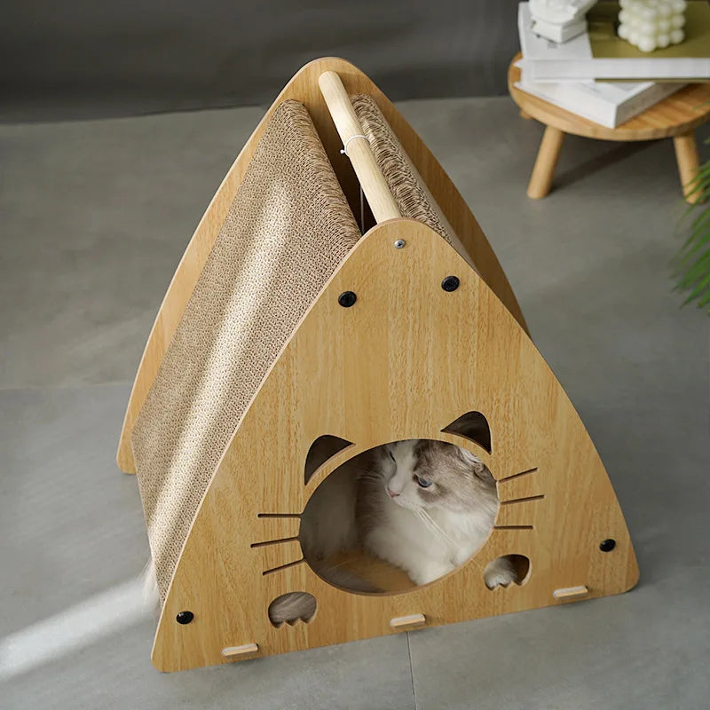 Multi-Cat Hideout & Scratch Board | Durable Cat Shelter with Play Openings
