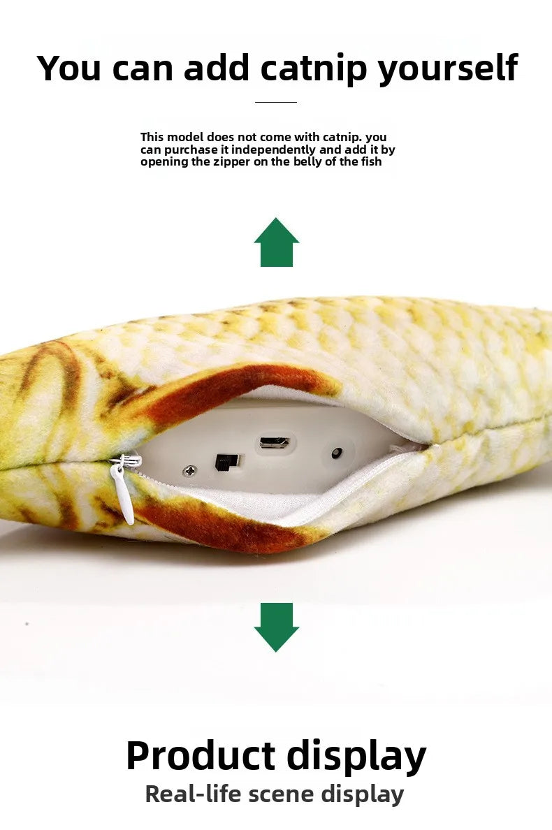 Interactive Flopping Fish Cat Toy | USB Rechargeable Moving Fish Toy for Cats with Touch Sensor & Realistic Tail Movement