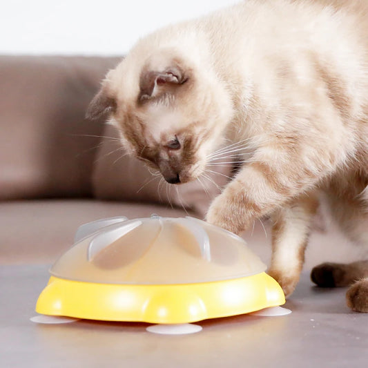 Interactive Rotating Cat Puzzle Feeder with Suction Base | Slow Feed Treat Dispenser Toy