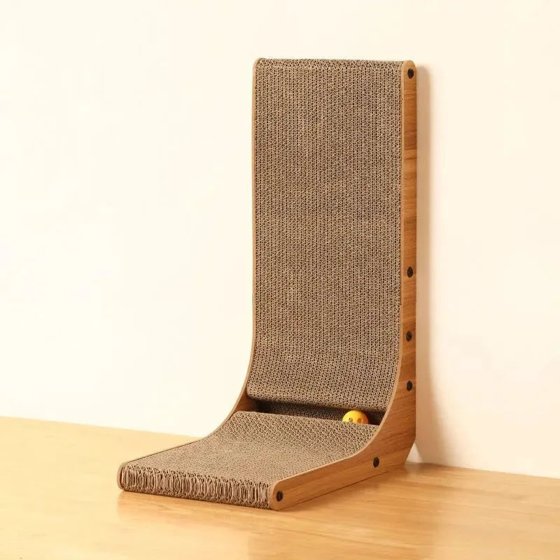 L-Shaped Cat Scratcher Board with Ball Track | Vertical & Horizontal Corrugated Cat Scratching Pad for Indoor Cats