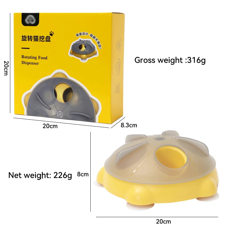 Interactive Rotating Cat Puzzle Feeder with Suction Base | Slow Feed Treat Dispenser Toy
