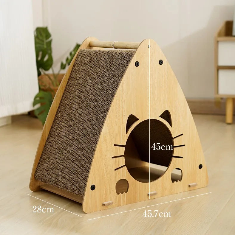 Multi-Cat Hideout & Scratch Board | Durable Cat Shelter with Play Openings