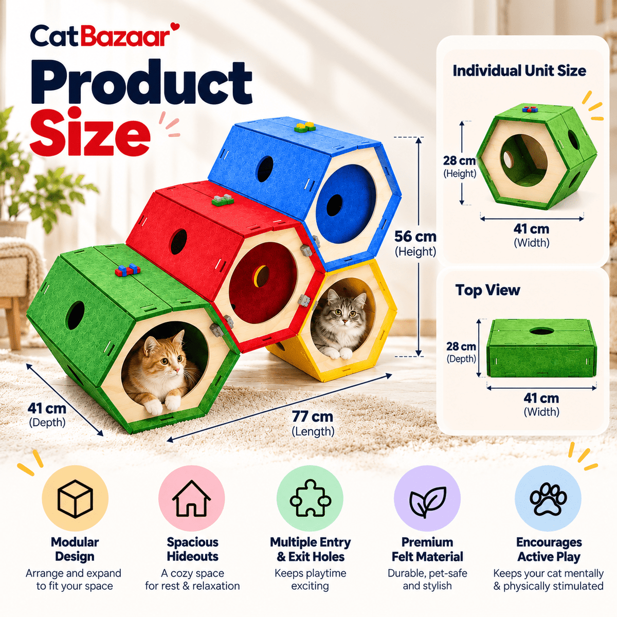 Modular Cardboard Cat Tunnel Play House Hideout - Catbazaar.in
