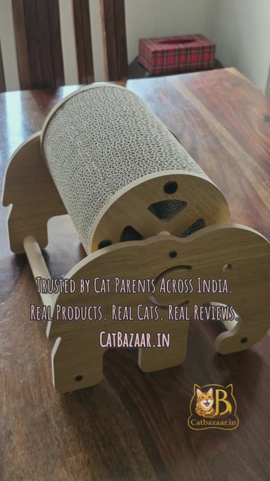 Elephant Roller Cat Scratcher – Interactive Wooden Scratching Toy for Indoor Cats