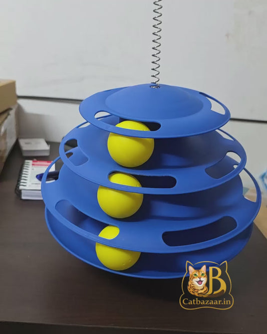 Interactive Cat Toy Tower with Feather Teaser | 3-Tier Ball Track Stimulator