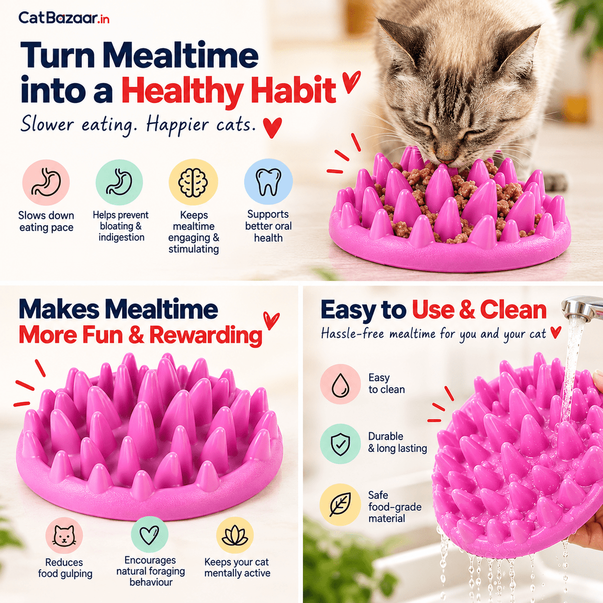 Slow Feeder Cat Bowl – Anti-Gulp Silicone Mat - Catbazaar.in