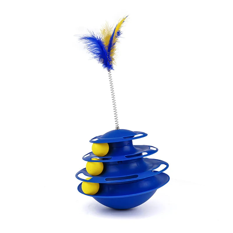 Interactive Cat Toy Tower with Feather Teaser | 3-Tier Ball Track Stimulator