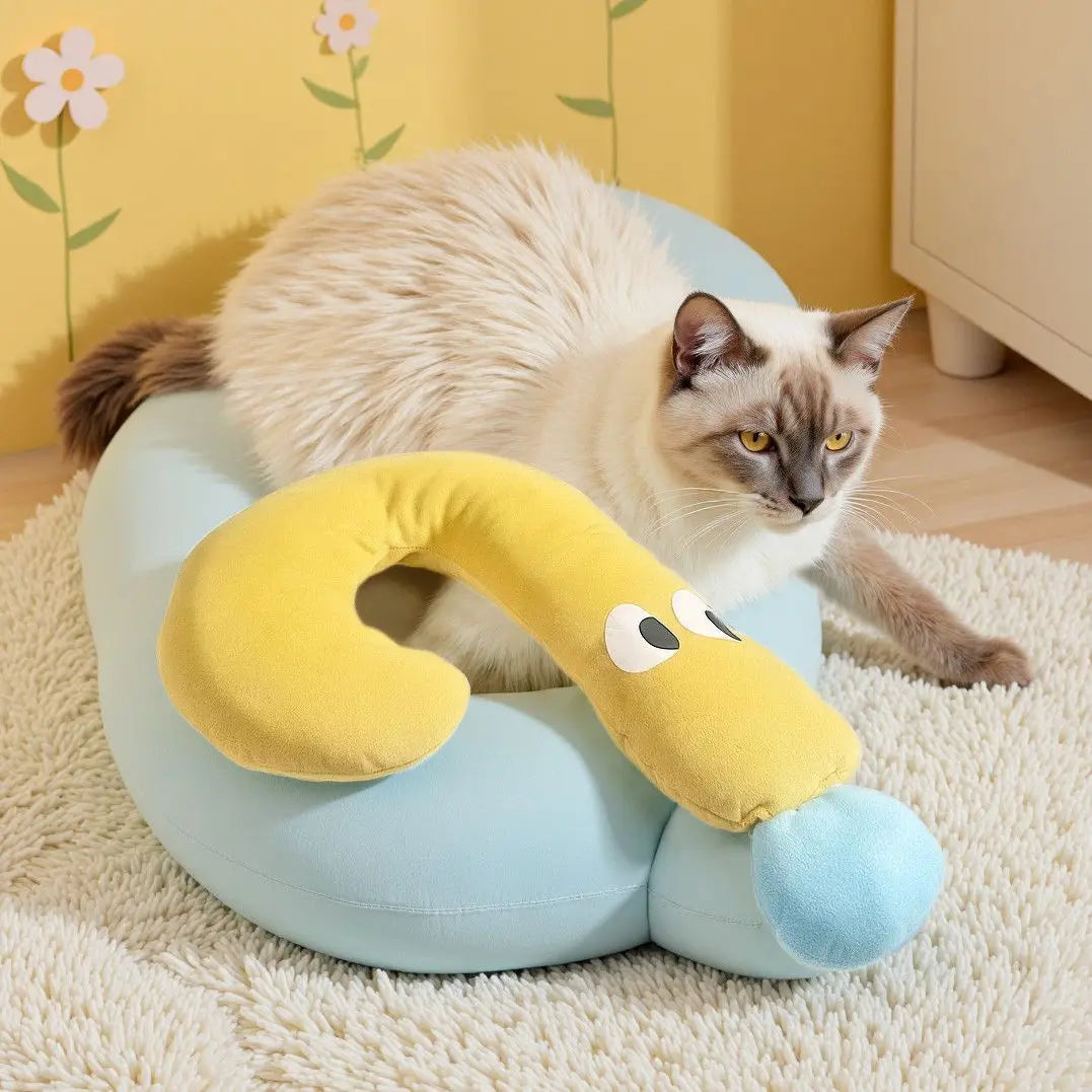 Question Mark Cat Pillow Bed | Soft Plush Pet Cushion | Multi-Use Cat Lounger & Comfort Toy