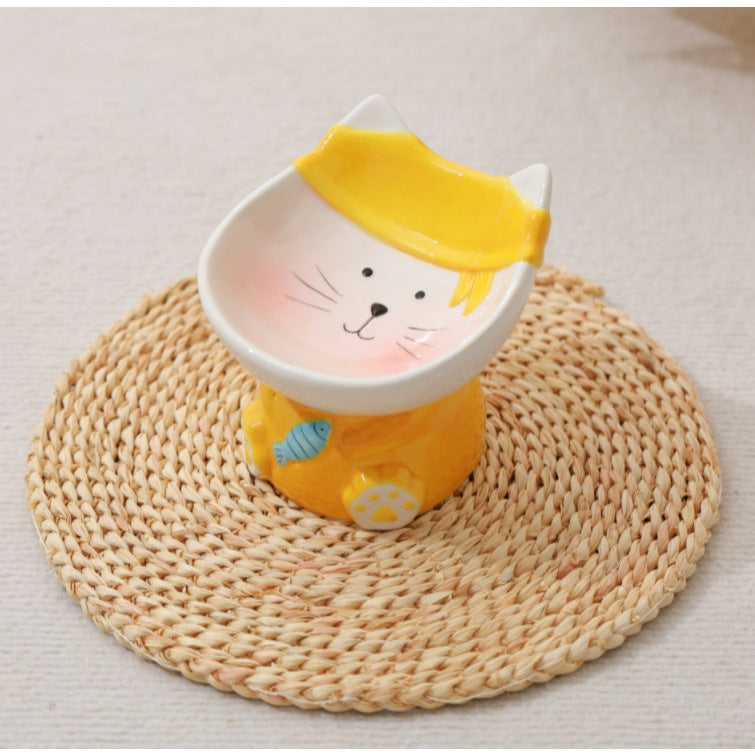 Cute Elevated Ceramic Cat Bowl | Whisker-Friendly Tilted Feeding Bowl (Anti-Spill & Neck Support)